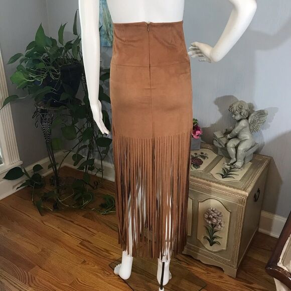 Hippie Boho Bohemian Faux Suede Fringe Skirt Sz S - Picture 3 of 9